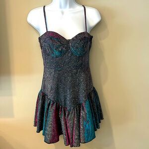 Shein Glitter Ruffled Bustier Adjustable Spaghetti Strap Mini Dress Medium